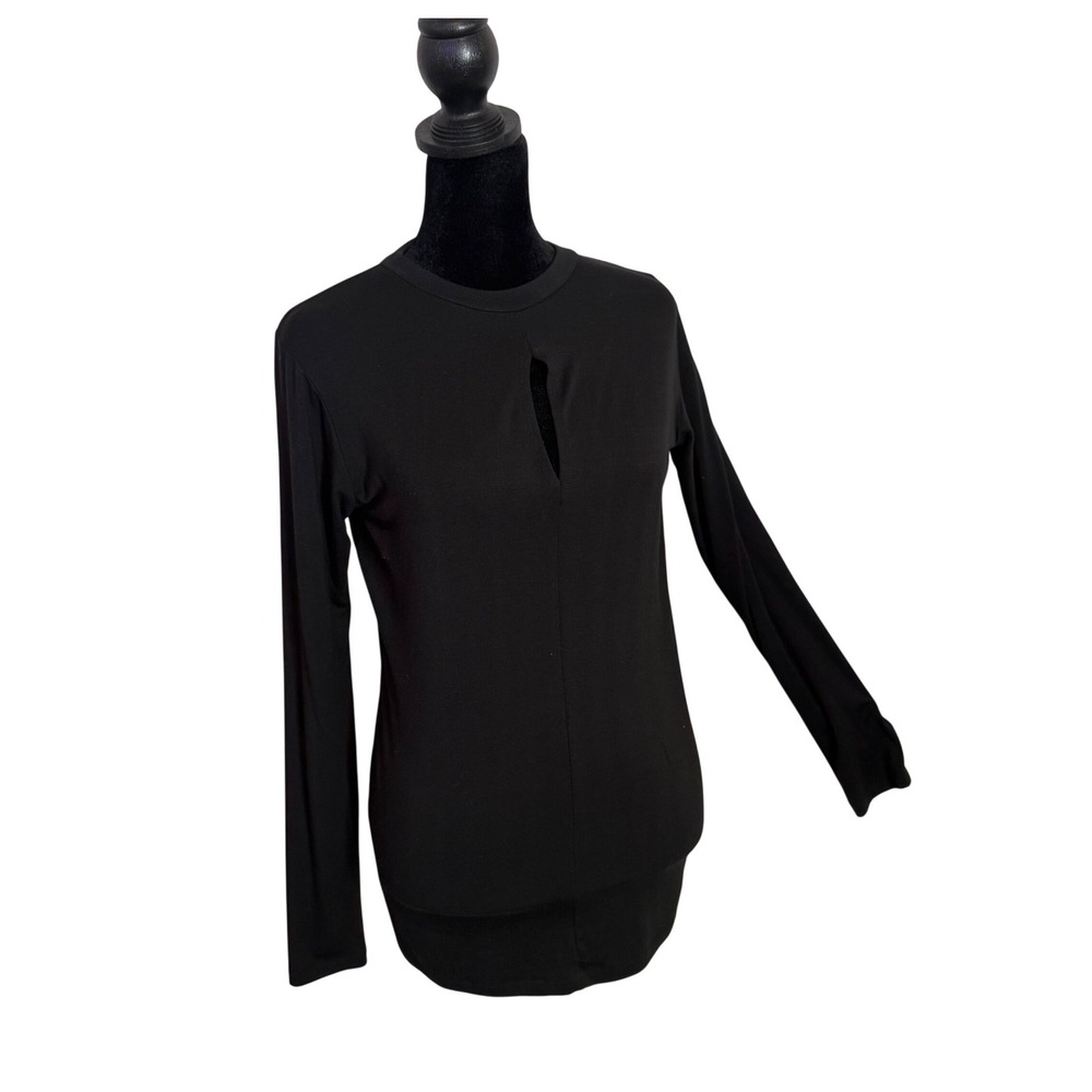John‎ Eshaya JET Keyhole Cutout Long Sleeve Top Size M Black Stretch Minimalist